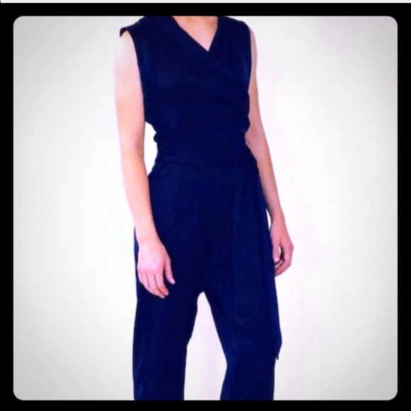 NWT Dressy Shimmer Satin Navy Jumpsuit - Picture 1 of 4